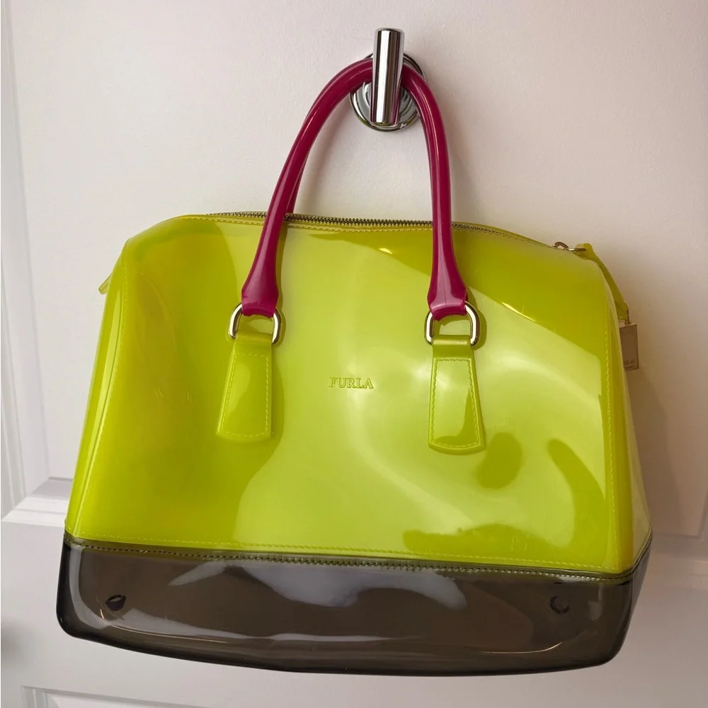 Furla Candy‎ Bag Neon Multicolor Jelly Satchel Rubber Rare Padlock Italy